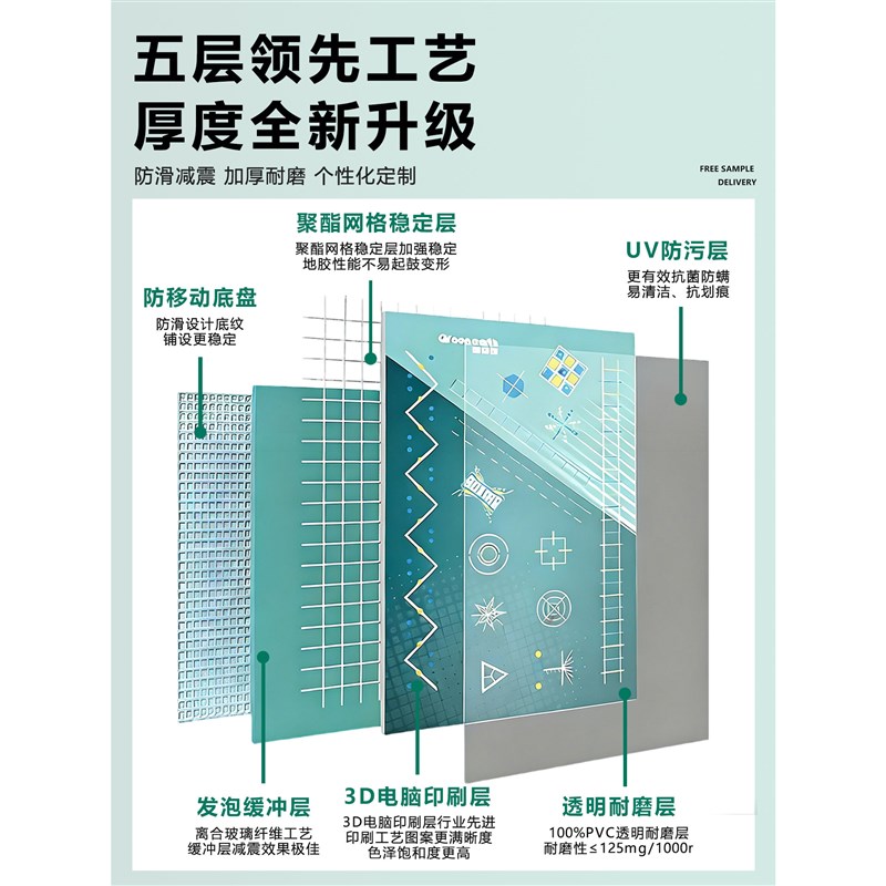 乒乓球场运动地胶垫羽毛球篮球场室内健身房防滑舞蹈pvc橡胶地垫