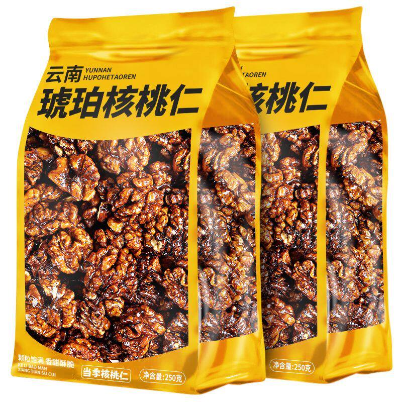 云南琥珀核桃仁焦糖蜂蜜味芝麻新货核桃仁纸皮酥脆坚果炒货零食