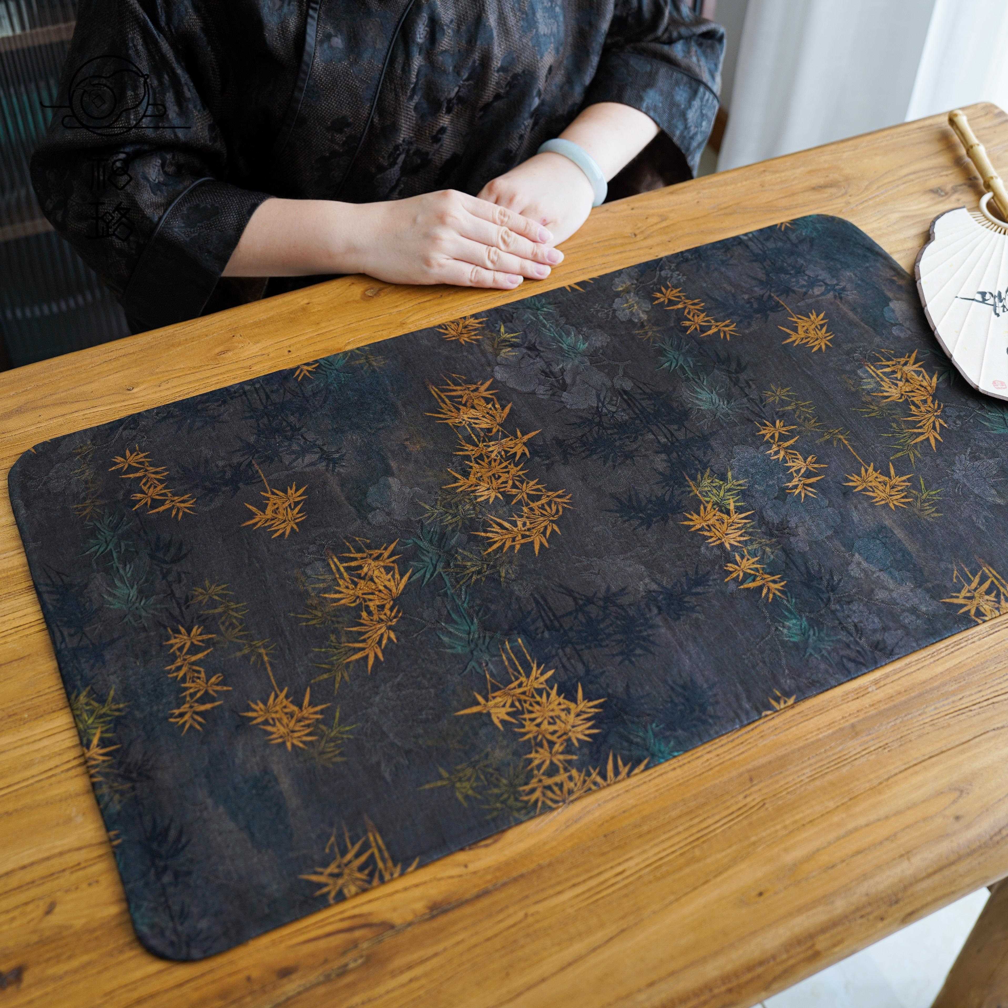 福璐 遇春秋66*38cm单面真丝香云纱大号茶席中式高端茶桌干泡桌垫