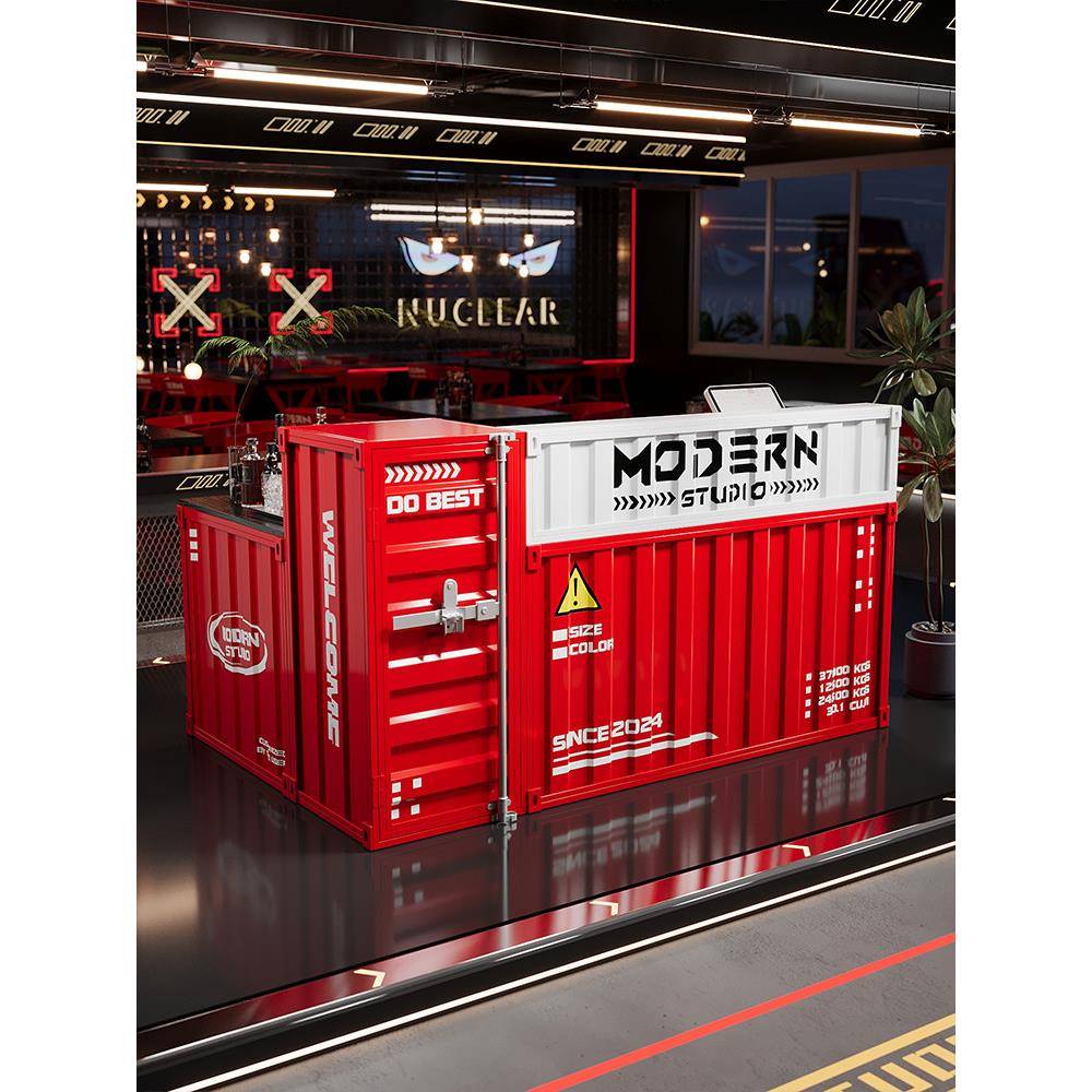 工业风吧台收银台酒吧奶茶店集装箱创意烧烤健身房覆古前台接待台