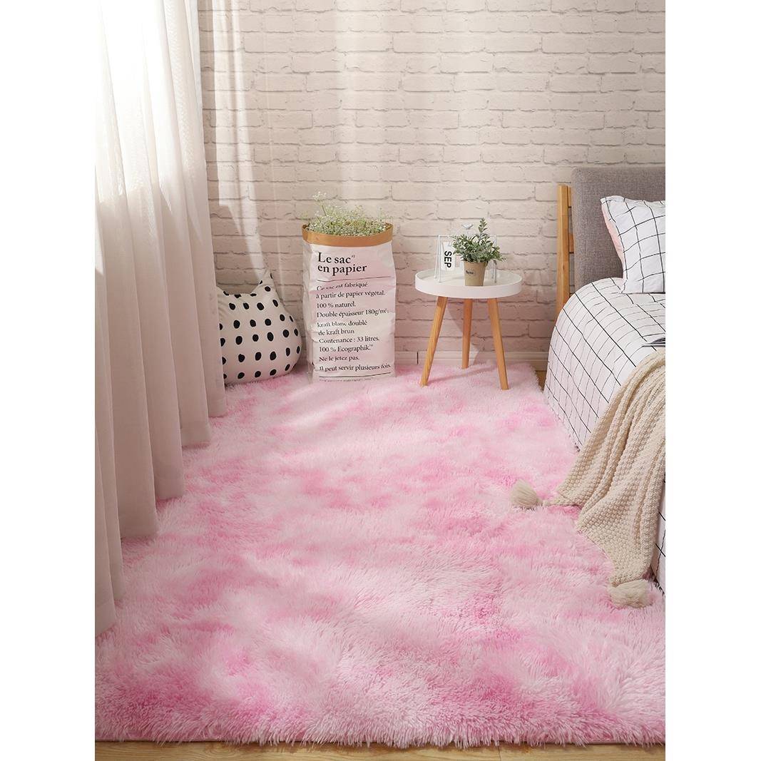 粉红色的地毯卧室满公主粉红色的小客厅床边女孩的床毯子地板垫子