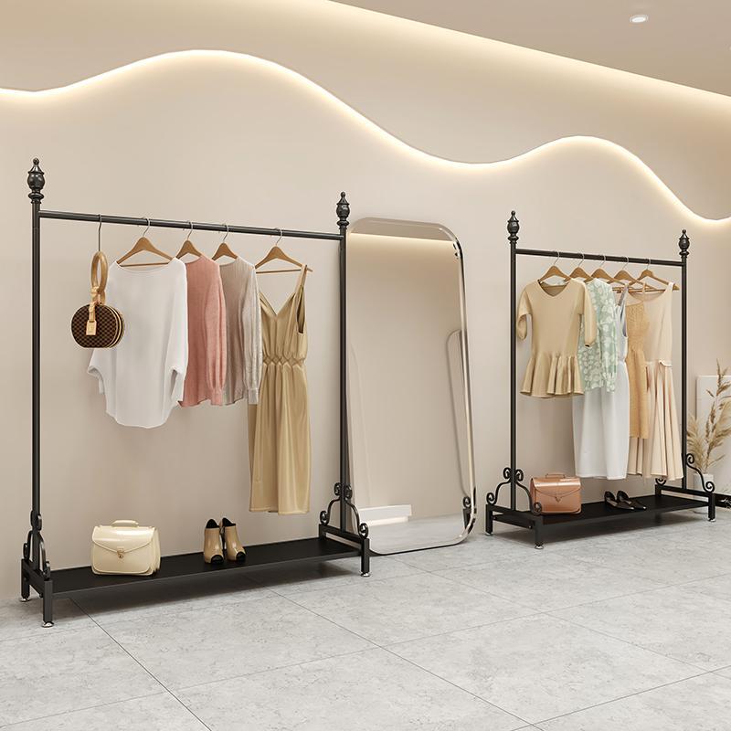 简约时尚服装店展示架黑色落地式服装货架子加粗男女挂衣架陈列架