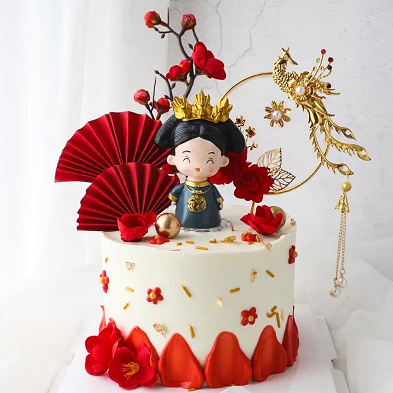 皇后娘娘蛋糕装饰祝寿皇上皇后摆件网纱凤凰金龙凤钗祥云烘焙插牌