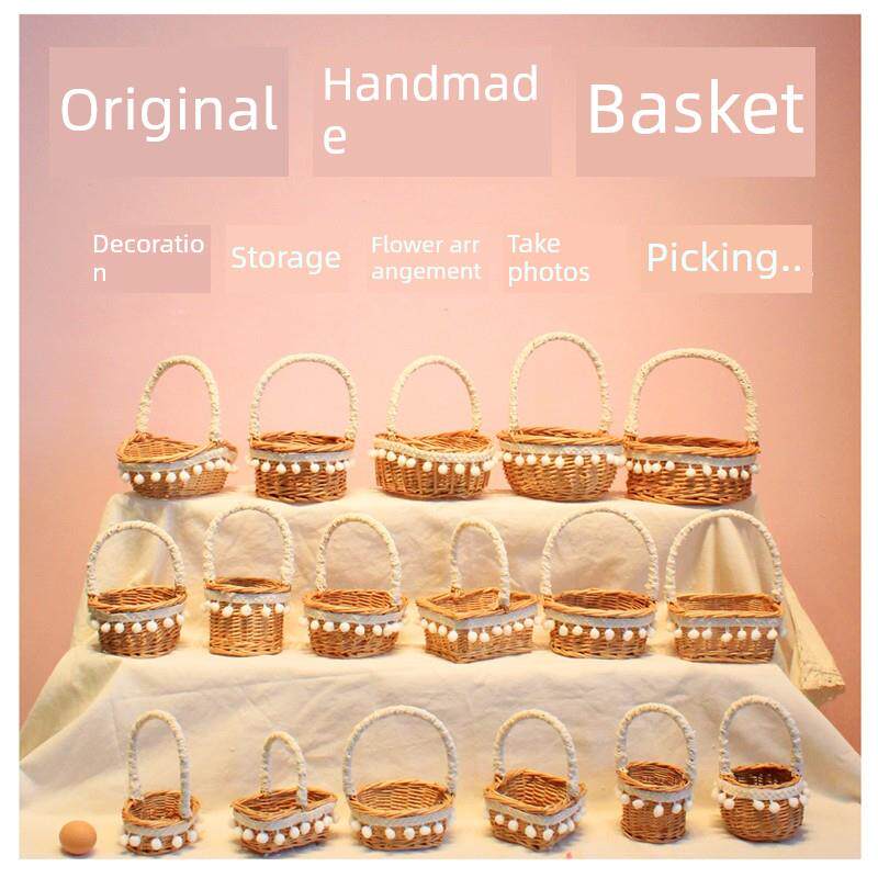 原创手工藤编篮子手提篮柳编小竹篮迷你小收纳篮编织篮采摘野餐篮