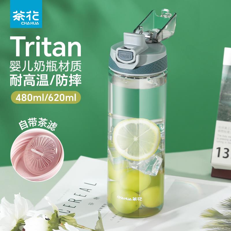 茶花tritan水杯女塑料可携式小学生水壶防儿童男学生耐摔运动杯子
