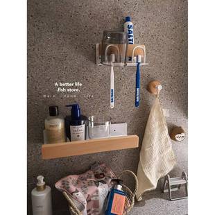 *鱼店*浴室实木储物架没有打孔和粘贴剃刀牙杯架脸盆储物架