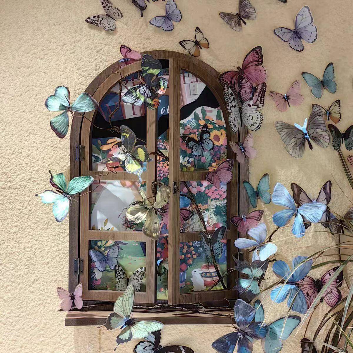 3D立体彩色蝴蝶墙贴酒吧商场超市花卉展馆展厅网红打卡新款装贴饰