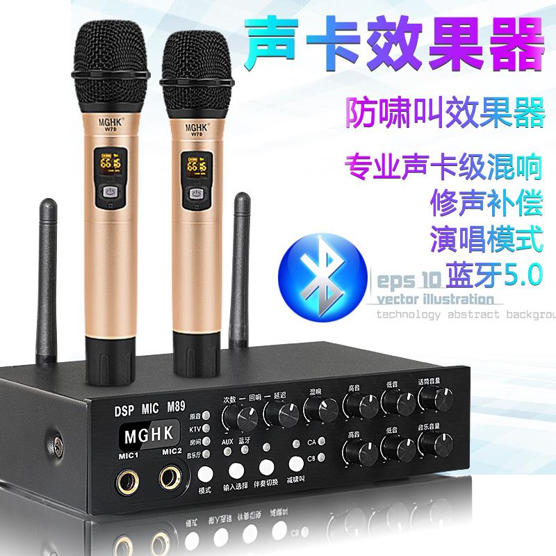 前级效果器无线话筒一拖二麦K歌家庭防啸叫KTV会议家用卡拉OK混响