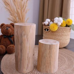 民宿装饰木头摆件原木树桩木桩圆柱实心根雕木墩花架茶凳换鞋凳