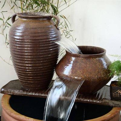 流水摆件循环水古法生态鱼缸瀑布造景全套陶瓷陶罐覆古养鱼过滤器