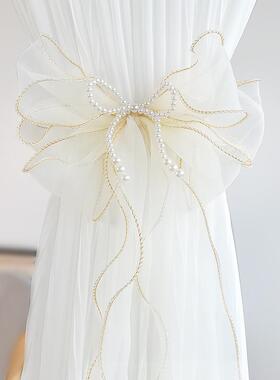 法式窗帘绑带绑绳白色唯美蕾丝蝴蝶结纱帘系绳扎束带装饰窗帘扣环