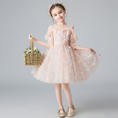 儿童晚礼服公主裙女童粉色洋气蓬蓬纱小女孩M主持人高端走秀演出