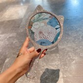 时尚 手持镜高清随身小巧便携补妆镜轻奢镶钻桌R面化妆镜高档礼品