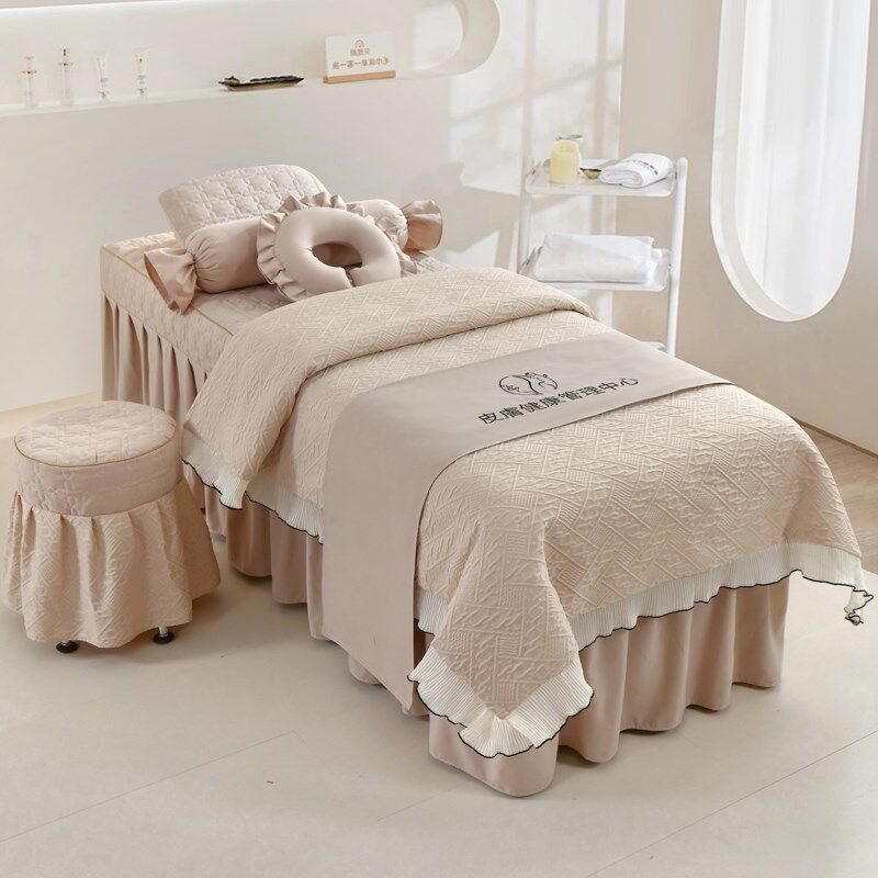 新款泡泡纱美容床罩l四件套轻奢简约美容院按摩理疗专用可定制log