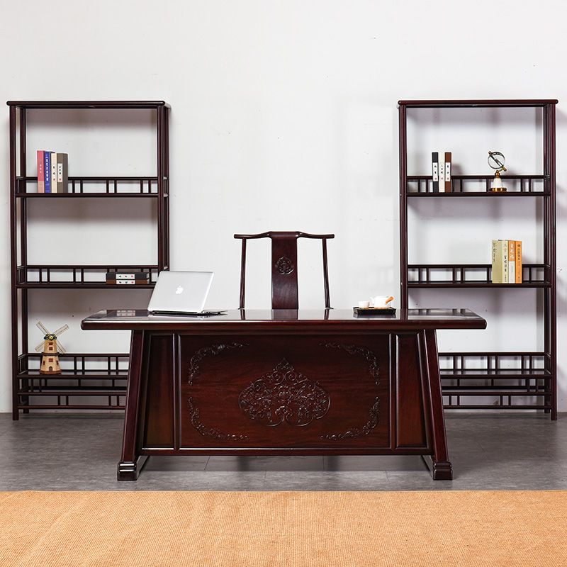 书桌赞比亚血檀办公桌中式实木画案写字台带挡板红U木紫檀大班桌