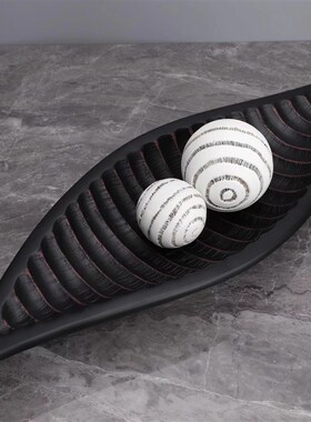 简约轻奢条纹树i叶形托盘样板间售楼部摆件桌面客厅儿童房软装饰