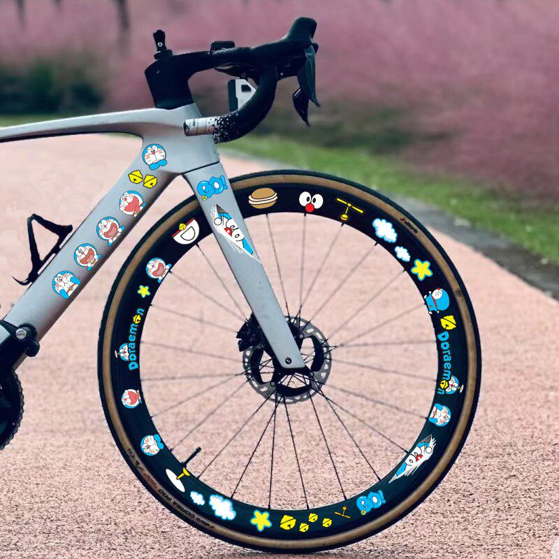 自行车轮组机器猫涂鸦p贴纸卡通轮毂山地公路可爱装饰单车反光贴