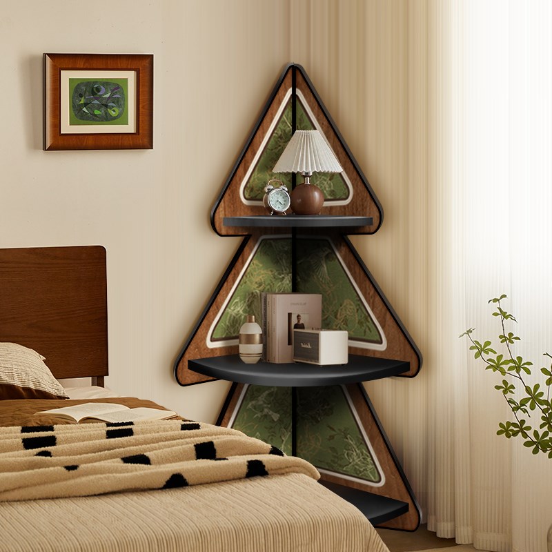 南洋复古风转角柜卧室摆件床头柜三角书架收纳柜储V物柜夹缝置物