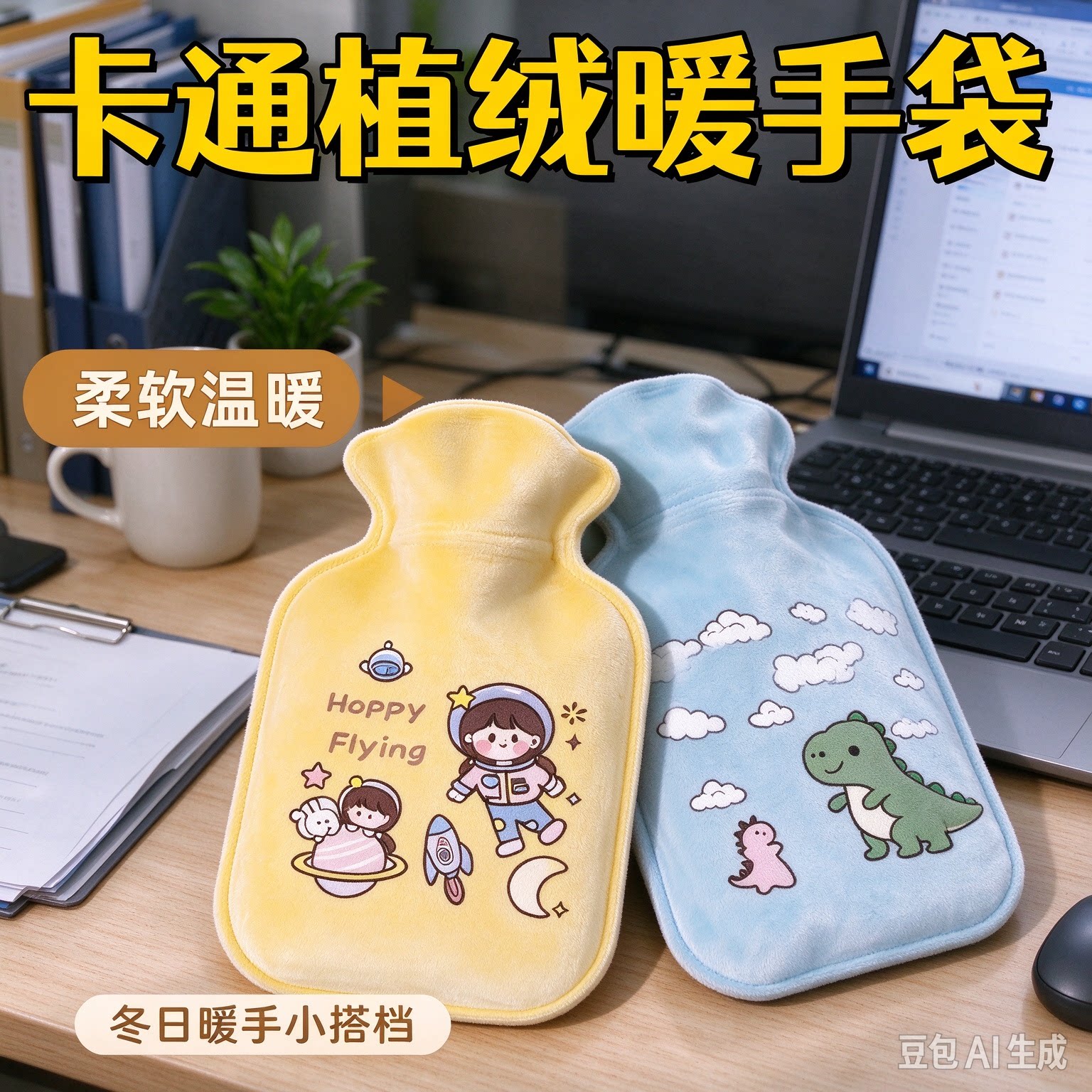 热水袋卡通毛绒注水可爱防爆冬季植绒暖手迷你灌水小号学生暖水袋