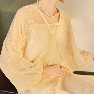 气质长裙 刺绣亮片宽松设计感连衣裙复古时尚 N5078 轻国风版 新中式