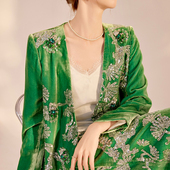 N1025 女 国风丝绒高端重工钉珠亮片新中式 桑蚕丝气质外套半裙套装