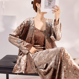 M8062 复古丝绒提花上衣女系带设计感高级气质外套 新中式 轻国风版