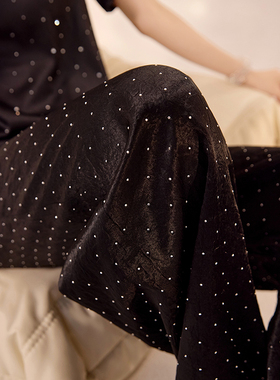 新中式阔腿国风高腰休闲裤女满天星醋酸宽松气质高级感长裤 N3022