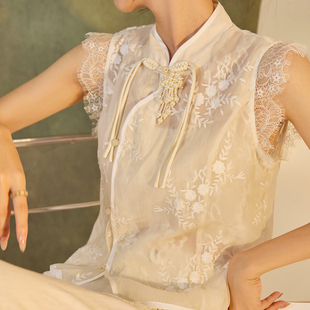 马甲 新中式 立领气质背心优雅设计时尚 蕾丝绣花无袖 N3113 轻国风版