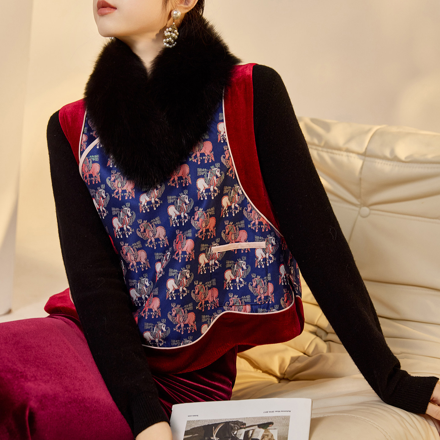 新中式复古圆领刺绣盘扣华贵感拼色马甲时尚丝绒半裙套装女 NX030,女装/女士精品,时尚套装,淘宝优惠券,粉丝福利购,淘宝优惠卷