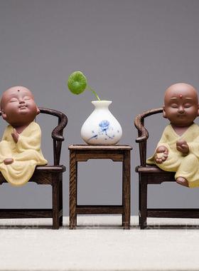 新中式禅意沙弥小和尚摆件博古架酒柜桌面装饰品家居客厅摆设茶宠