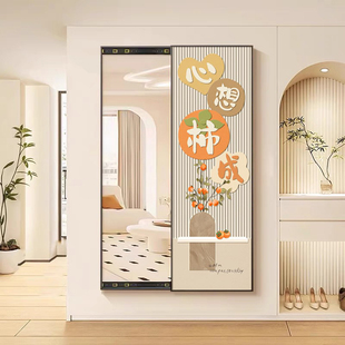 暗藏式 饰画入户玄关平安喜乐隐藏推拉挂画隐形穿衣镜壁画 全身镜装