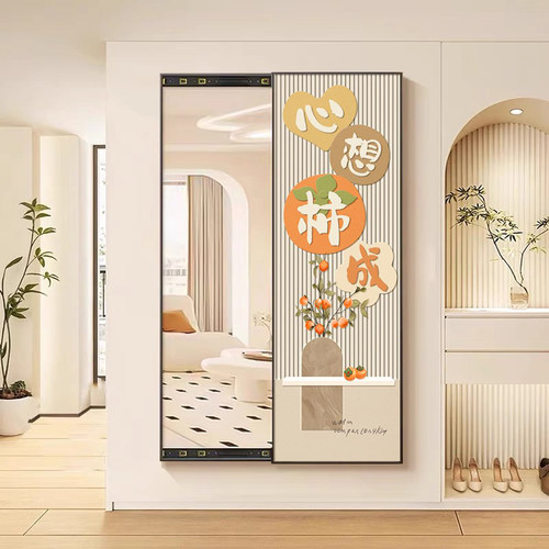 禧万鸿进门玄关画隐藏推拉镜壁画