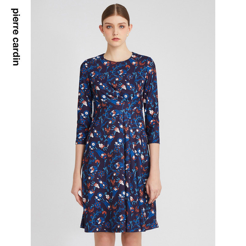 【皮尔卡丹女装】秋小众印花长袖连衣裙【专柜正品】