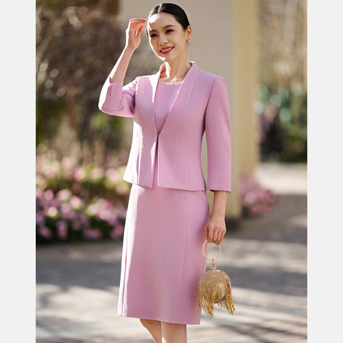 商场同款皮尔卡丹女春新款粉红色醋酸长袖西服外套P51051U5007F0
