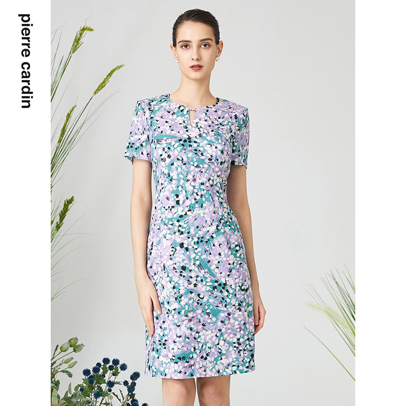 通勤淑女碎花短袖连衣裙