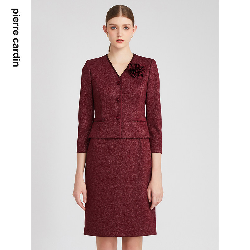 【皮尔卡丹女装】秋冬酒红色长袖假两件气质连衣裙【专柜正品】,女装/女士精品,连衣裙,淘宝优惠券,粉丝福利购,淘宝优惠卷