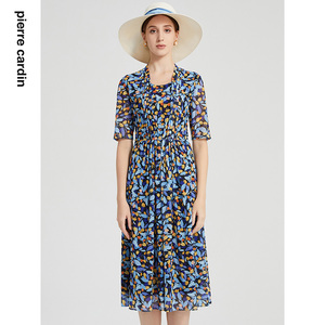 【皮尔卡丹女装】2024年春季新款简约淑女印花碎花连衣裙