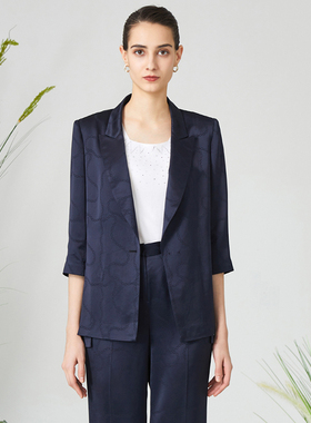 【皮尔卡丹女装】春季藏蓝色法式醋酸西服外套【专柜正品】