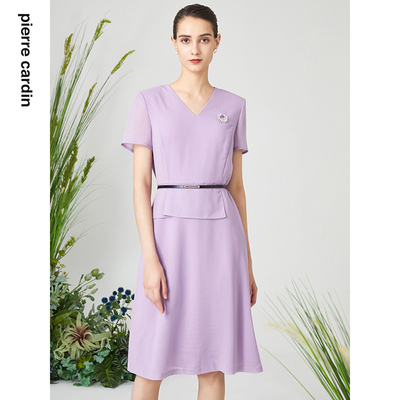 通勤简约纯色短袖连衣裙