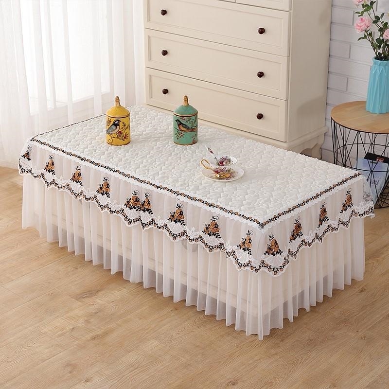 极速茶几桌布罩客厅家用餐桌简约现代E防滑蕾丝全包长方形桌套202