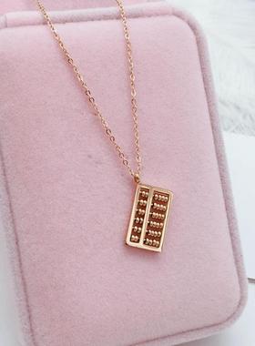 极速项链锁骨链女钛钢金r不玫瑰算盘吊坠网红掉色款饰品招财时尚