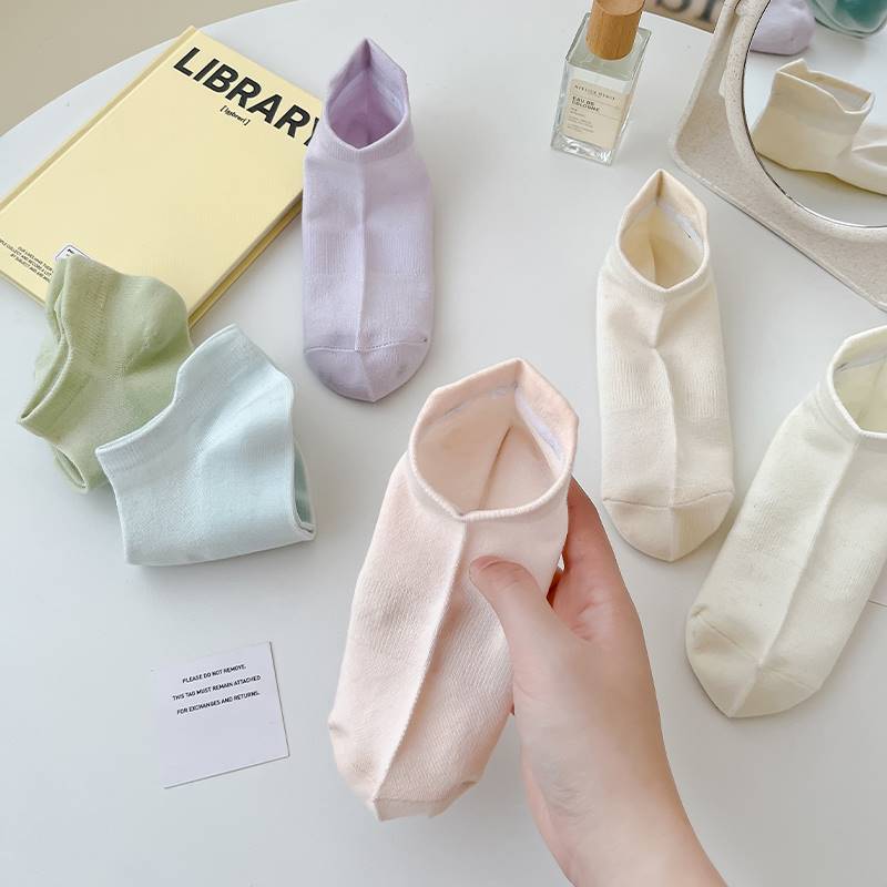 极速夏季薄款纯色短袜子女低帮浅口后跟耳朵护脚T踝不掉跟短筒隐