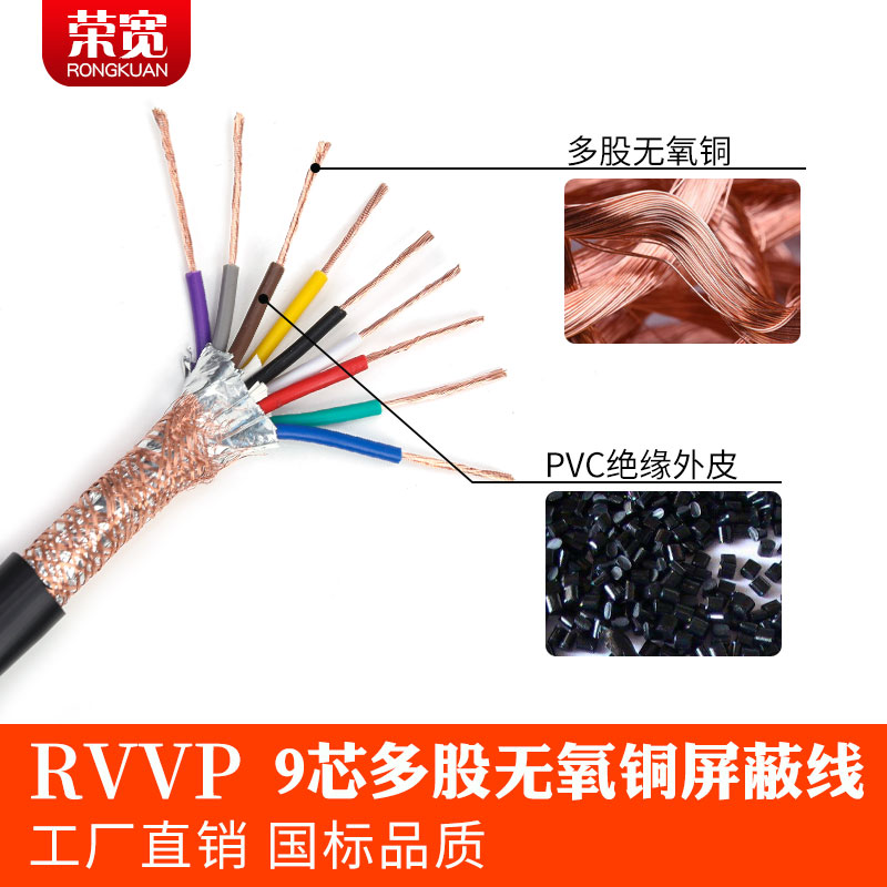 纯铜国标 9芯屏蔽线 RVVP9*0.2 0.3 0.5 0.75 1.0 1.5 2.5 信号线