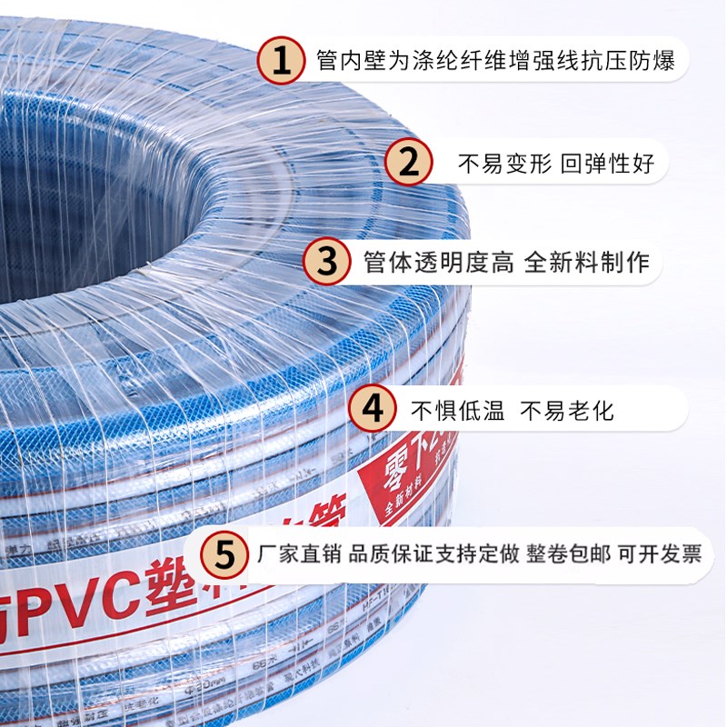 蓝色pvc内径4.6分1寸1.2.1.5寸纤维网纹增强防冻防晒农家用软水管