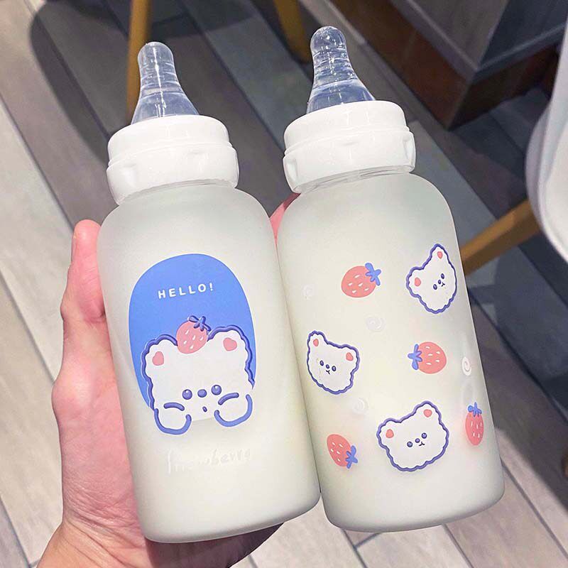 奶瓶1岁以上儿童2一3岁5大宝宝可爱奶嘴杯成年人专用玻璃吸管杯子