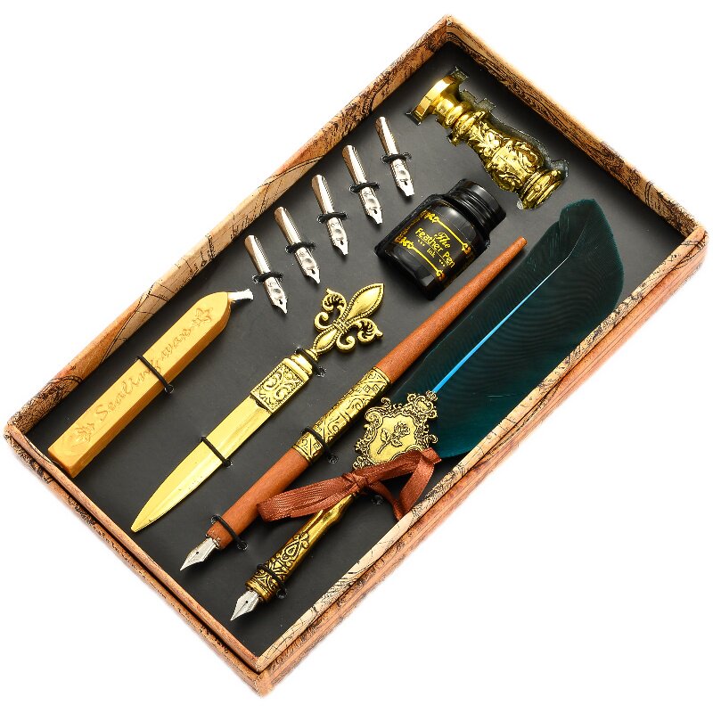 复古蘸水笔套装哥特体平行笔羽毛笔蘸墨钢笔礼盒装平头笔尖可替换