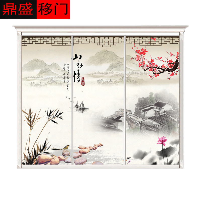 定制强化防爆衣柜推拉门钢化玻璃衣柜移门定做水墨画衣橱滑门23门