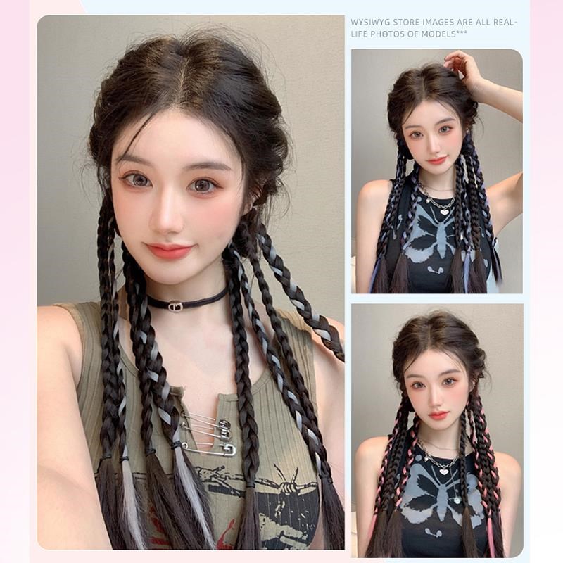 假发辫子女马尾甜酷挑染编发麻花长辫双马尾脏辫彩色辣妹拳击辫子