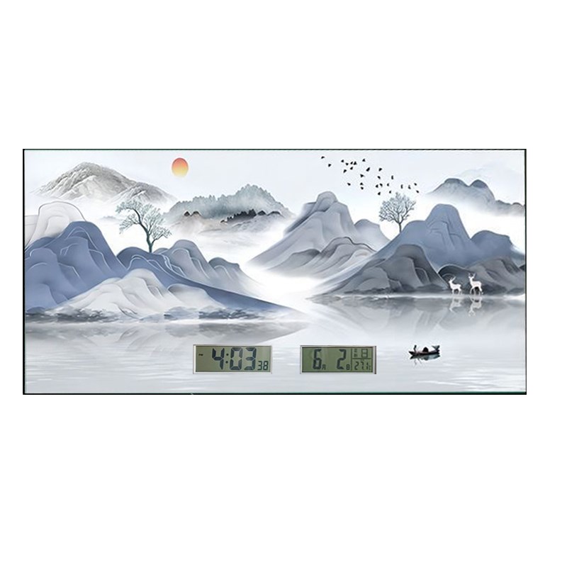 万年历电子钟电池款数码日历钟表静音客厅装饰画新款山水风景挂画