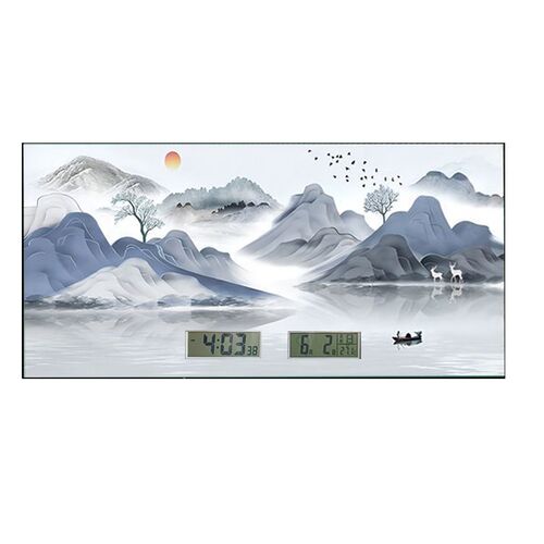 万年历电子钟电池款数码日历钟表静音客厅装饰画新款山水风景挂画